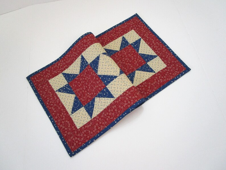 Patriotic Star Quilted Table Runner, Red White Blue (12 1/2" X 28") - Etsy