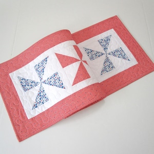 Quilted Table Runner, Pinwheel Quilted Table Runner, Quilted Table Mat. 12 1/2 x 40 1/2 inches.