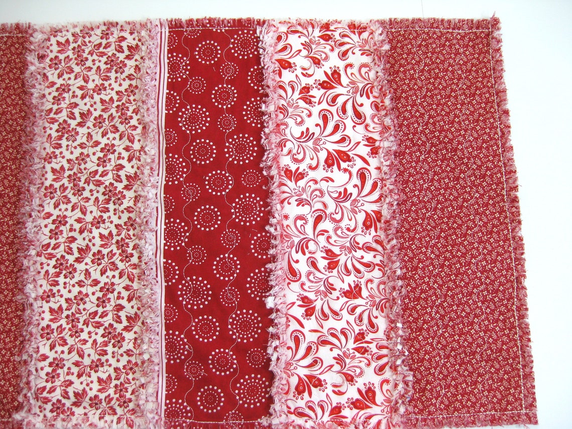 Red Rag Table Runner Quilted Table Runner Table Runner Etsy