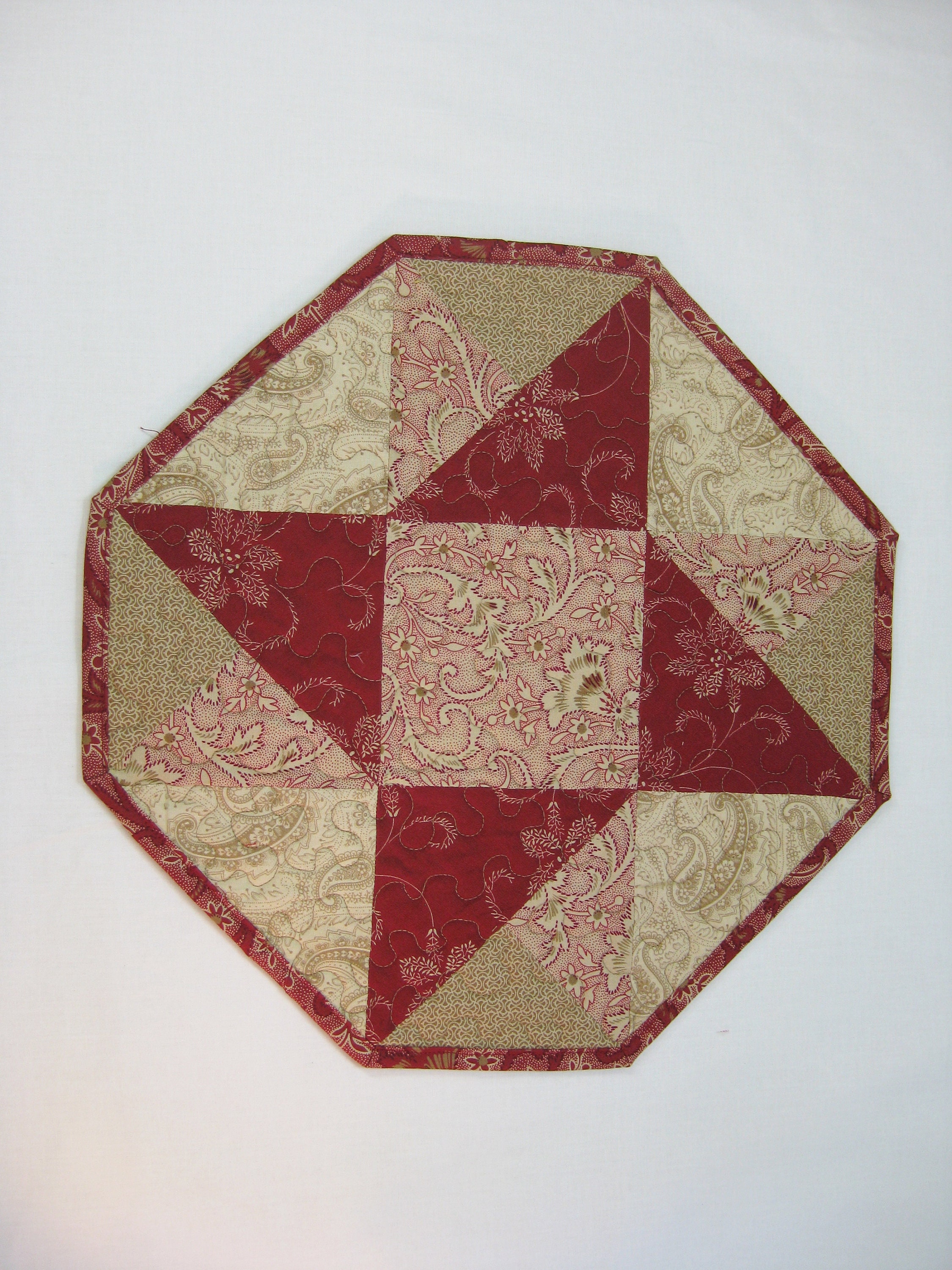 Quilted Table Topper Red Tan Quilted Table Mat Handmade Etsy