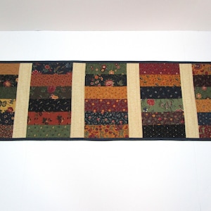 Quilted Table Runner, Scrappy Quilted Table Runner, Quilted Primitive Table Runner, Farmhouse Table Runner, 12 1/2 x 40 1/2 inches.