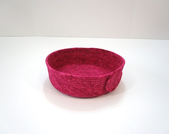 Handmade Coiled Fabric Basket: Rose Batik Cotton Rope Bowl (7 1/2 inches)