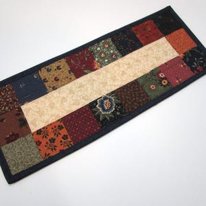 Quilted Table Topper,  Small Quilted Table Mat, Table Topper, scrappy Country Table Mat, End Table Mat, 6 1/2 x 16 1/4 inches.
