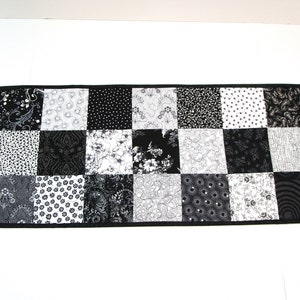 Black & White Patchwork Table Runner, Quilted Table Runner, Handmade
