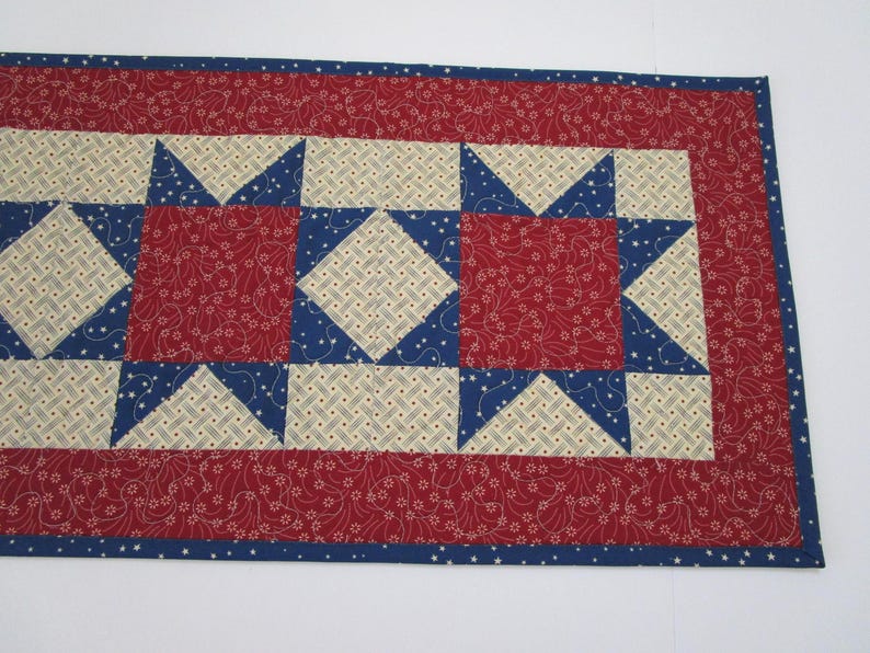 Patriotic Star Quilted Table Runner, Red White Blue (12 1/2" X 28") - Etsy