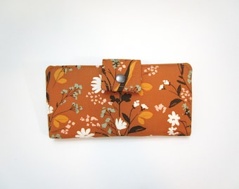 Cartera de dama, Cartera floral para mujer, Embrague bifold, Cartera vegana, Cartera larga