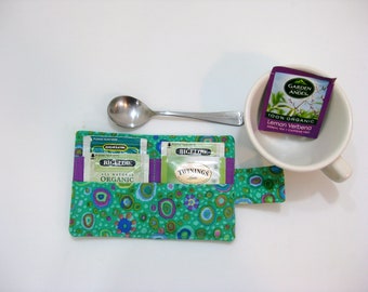 Green  Handmade Tea Wallet, Tea Carrier, Fabric Tea Wallet