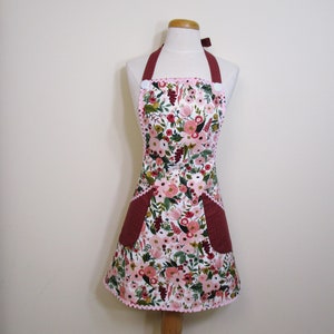 Womens Apron, Apron with Pockets, Rifle Paper Co. Fabric, Floral Apron for Women,