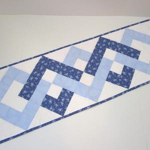 Quilted Table Runner, Interlocking Table Runner, Modern Table Runner, Blue Table Runner, 14 1/2 x 42 1/2 inches