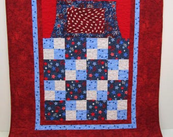 Lap Quilt: Wheelchair Blanket, Patriotic, Red, White Blue Cotton Blanket with Pockets, (32" x 40")