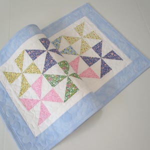 Quilted Table Runner,  Pinwheel Table Runner, Summer Table Runner, Quilted Table Topper, Kitchen Decor, 16 1/2 x 36 1/2 inches.