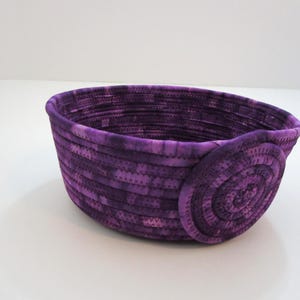 Purple Coiled Fabric Bowl Batik Clothesline Basket (6 1/4" Diameter)