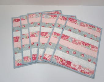 Quilted Floral Placemats - Set of 6 Spring/Summer Cotton Kitchen Decor