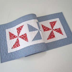 Quilted Table Runner, Pinwheel Quilted Table Runner, Kitchen Decor, Quilted Table Mat. 12 1/2 x 40 1/2 inches.