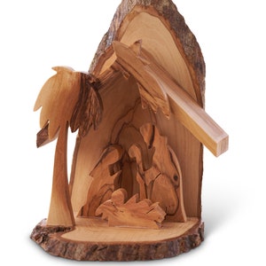 E07/Olive Wood Nativity grotto /carved nativity creche/ Holy Land