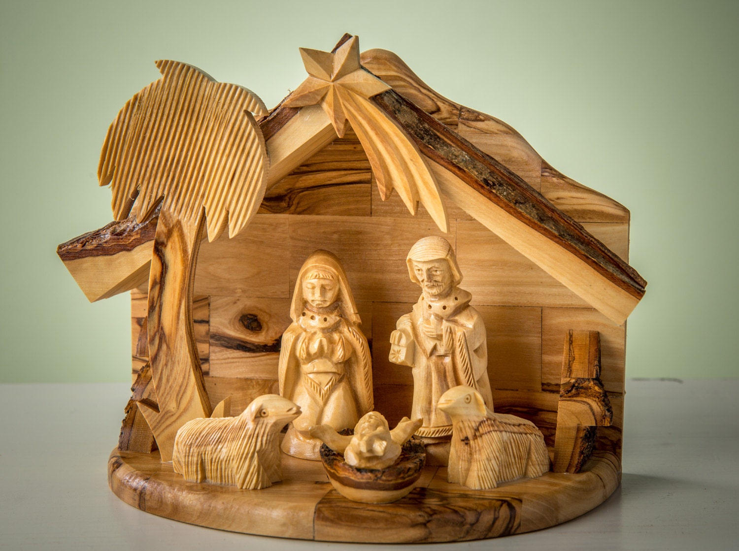 E29/Olive Wood Nativity set /carved nativity with stable/ Holy Etsy