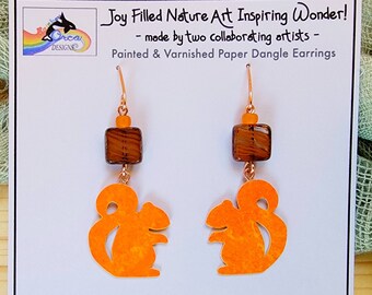 Squirrel Earrings, Squirrel Jewelry, Handmade Earrings, Original Art, Lightweight Earrings, Squirrel Art, Squirrel Lover Gift