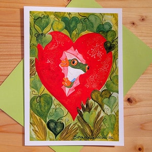 Frog Love Card, Valentine, Watercolor Frog, Frog Lover Card, Valentines Day, Animal Valentines, Frog Art Card, Frog Print