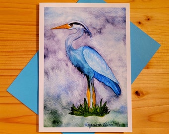 Blue Heron Print, Fine Art Note Cards, Blue Heron Painting, Watercolor Bird Card, Greeting Cards, Watercolor Print, Bird Art, Bird Cards