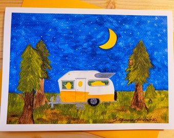 Starry Sky Camping Art, Fine Art Note Cards, Night Sky Print, Happy Camper, Camping Décor, Camping Print, Camper Art, Camper Baby Shower