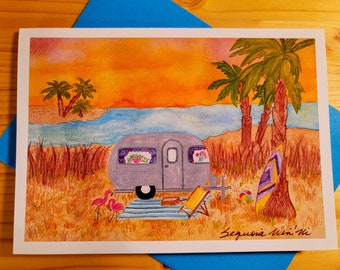 Airstream Art, RV Décor, Airstream Trailer, Camper Card, Beach Life, Adventure Card, Camper Baby Shower, Camping