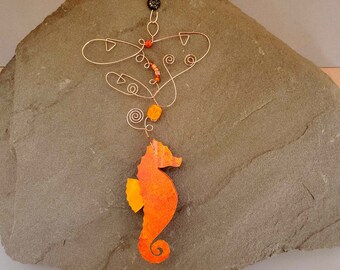 Seahorse Ornament, Seahorse Wall Décor, Orange Seahorse, Seahorse Art, Mobile Art, Fish Décor, Seahorse Wall Hanging, Seahorse Gifts