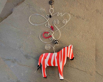 Red Zebra Ornament, Christmas Ornament, Animal Print, African Animals, Zebra Art, Zebra Gifts, Unique Gifts, Zebra Sculpture