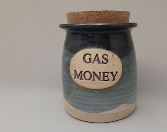 GAS MONEY  for Boat Jar, Car Gas Fund Jar, Gas Money Jar, Coin Container, Cute Bank, Loose Money Jar, Cork Lid Jar, Pottery, Ceramic,