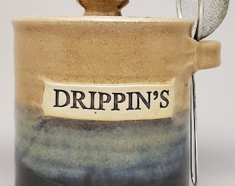 Grease Jar, DRIPPIN&#39;S Jar, Pottery, Ceramic, Drippings Container, Grease Pot Bacon Grease Holder Bacon Drippings Keeper Container for Grease