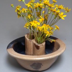 FLOWER BOWL VASE, Ikebana Flower Bowl, Fresh or Dried or Artificial Flower Holder, Pottery Bud Vase, Ceramic Floral Table Centerpiece Vase.
