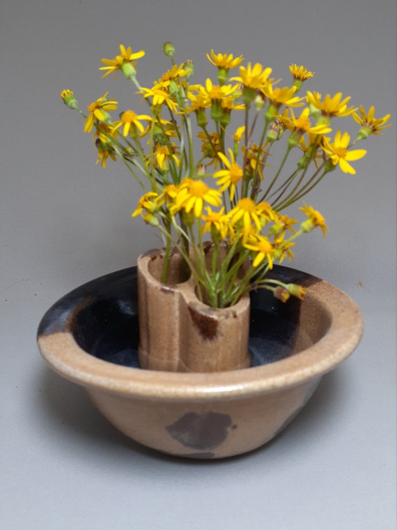 FLOWER BOWL VASE, Ikebana Flower Bowl, Dried Flower Arrangement Holder,  Pottery Bud Vase, Ceramic Floral Table Centerpiece Vase, Candles 