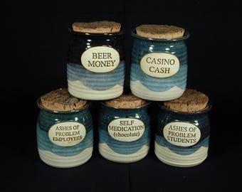 CHANGE JAR, Custom Ceramic Jar, COIN Jar, Ceramic Jar, Money Jar, Ceramic Jar with Lid, Crock with Cork Lid, Jars with Lids,Personalized Jar
