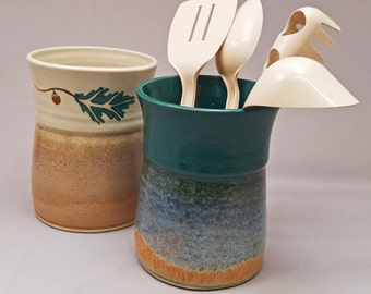 UTENSIL CROCK, Spoon Jar,  Ceramic Wine Chiller, Spatula and Wisk Holder, Pottery Crock, Kitchen Storage Organizer, Flower Vase, Kitchen