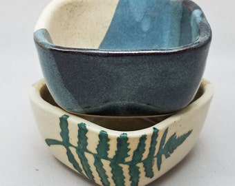 TWO SQUARE Mini BOWLS,   Tiny Pottery Bowls, Small Ceramic Serving Bowls, Pottery Condiment Bowls, Sauce Dipping Bowls, Stegall's Pottery