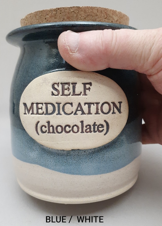 SELF MEDICATION (CHOCOLATE) Jar, Chocolate Lover gift, Chocoholic Gift, Handmade Candy Jar,  Chocolate Keeper, Desk Candy, Chocolate Stash