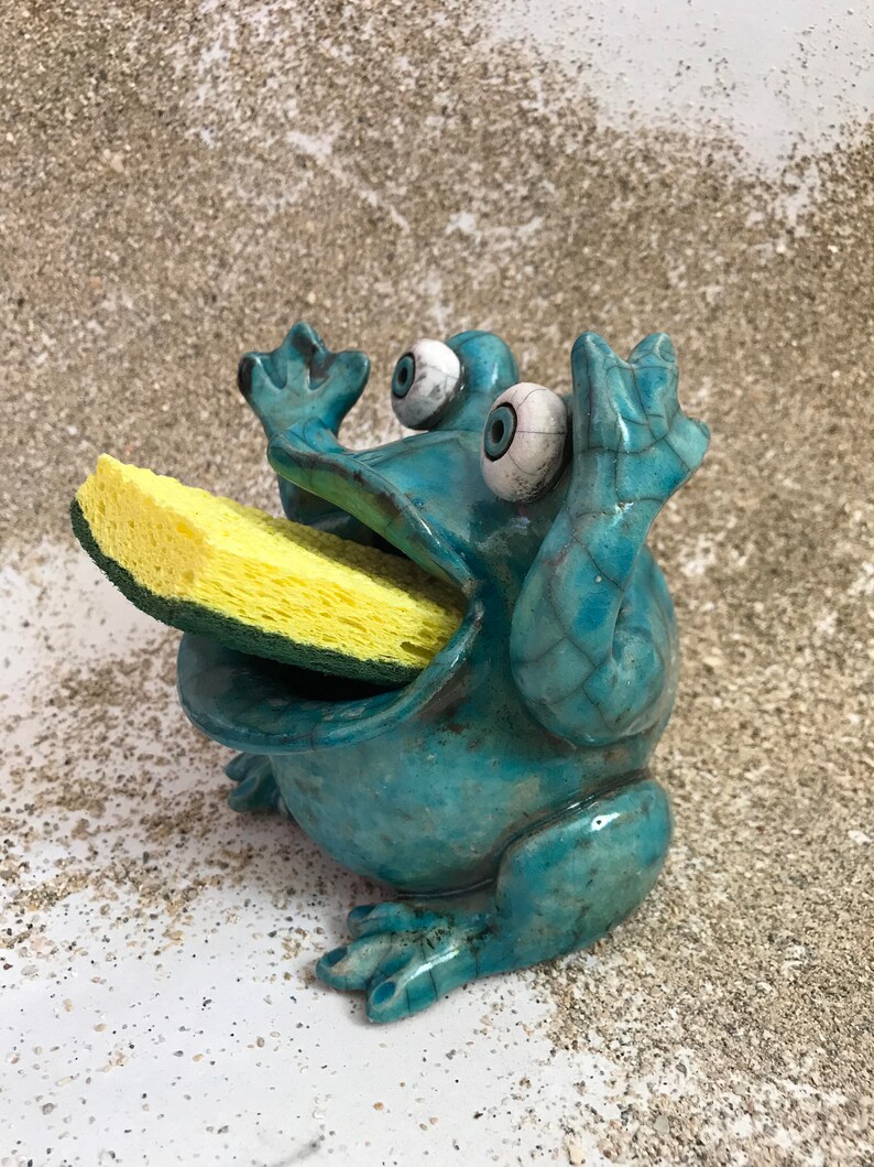 Ceramic Turquoise Frog Sponge Holder image 3