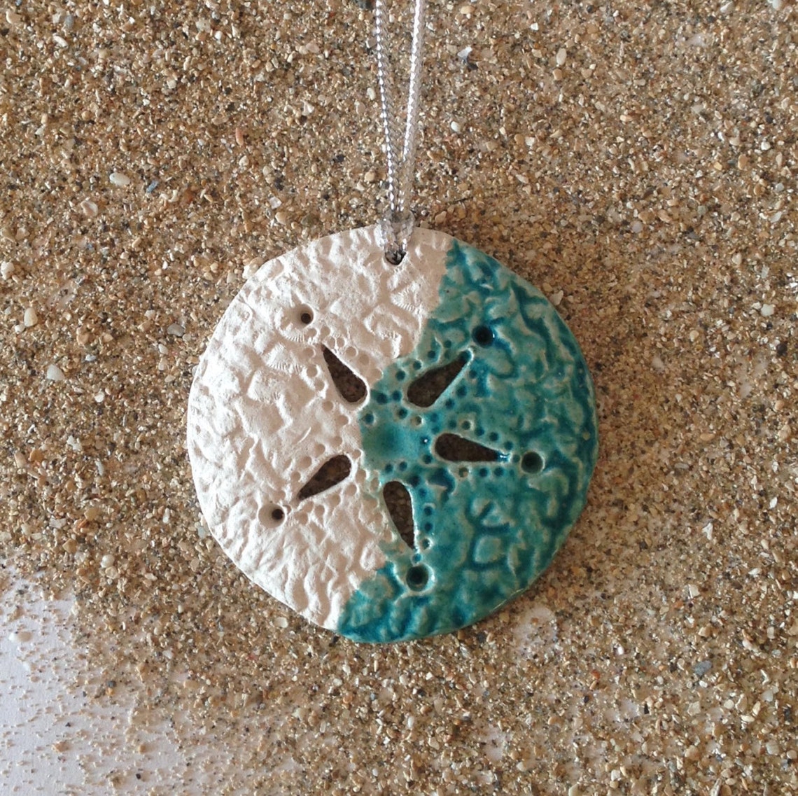 Raku Ceramic Turquoise/white Sand Dollar Christmas Ornament Etsy