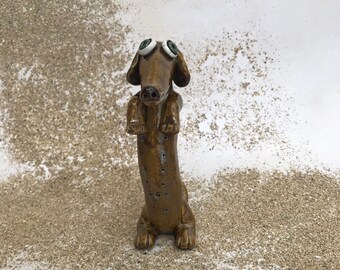 Standing Brown Raku Ceramic Dachshund