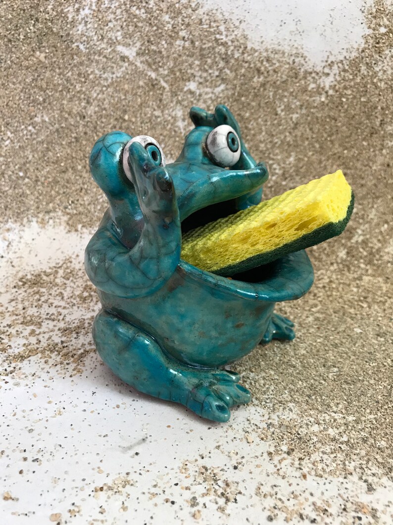 Ceramic Turquoise Frog Sponge Holder image 2