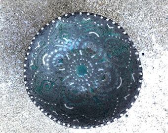 Raku Turquoise Mandala Round Bowl