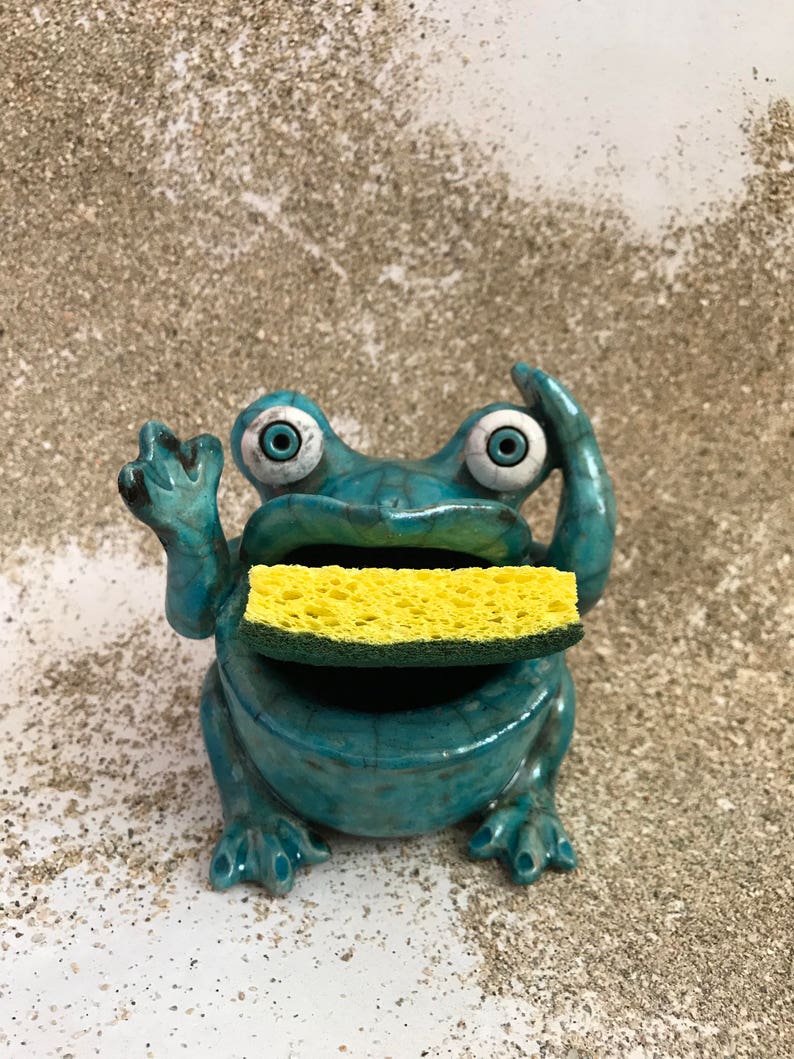 Ceramic Turquoise Frog Sponge Holder image 1
