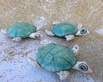 Ceramic Raku Turquoise Sea Turtle