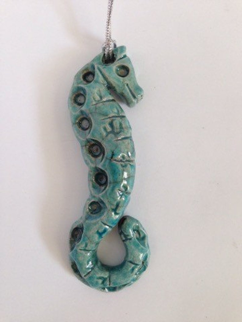 Turquoise Raku Seahorse Christmas Ornaments Etsy