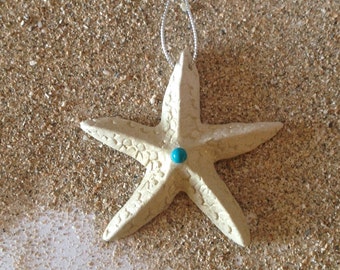 White Raku Starfish Christmas Ornaments
