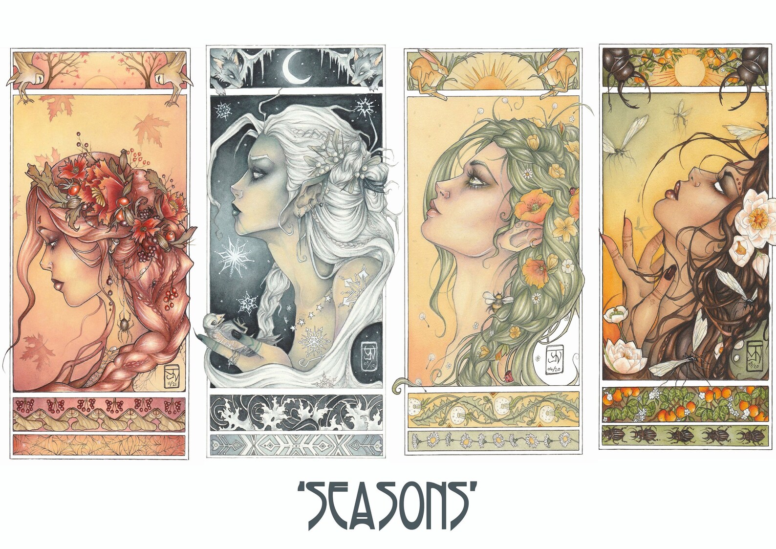 Art Nouveau ''seasons' Print Set Etsy