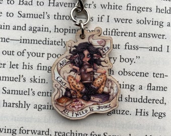 Wooden Keychain - All I Need is Books, Cake and Tea