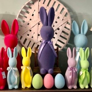 Sale 16" Flocked Bunnies, Easter Home Decor, Adorable Modern Bunny, Many color options, Unique Spring Decor, Table top or wreath Decoration