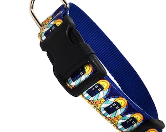 DOCTOR WHO TARDIS inspired stained glass click quick release dog collar - medium 1" wide