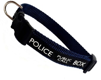 DOCTOR WHO inspired police public call box adjustable click quick release dog collar