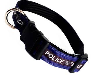DOCTOR WHO inspired police public call box easy click quick release dog collar M-L